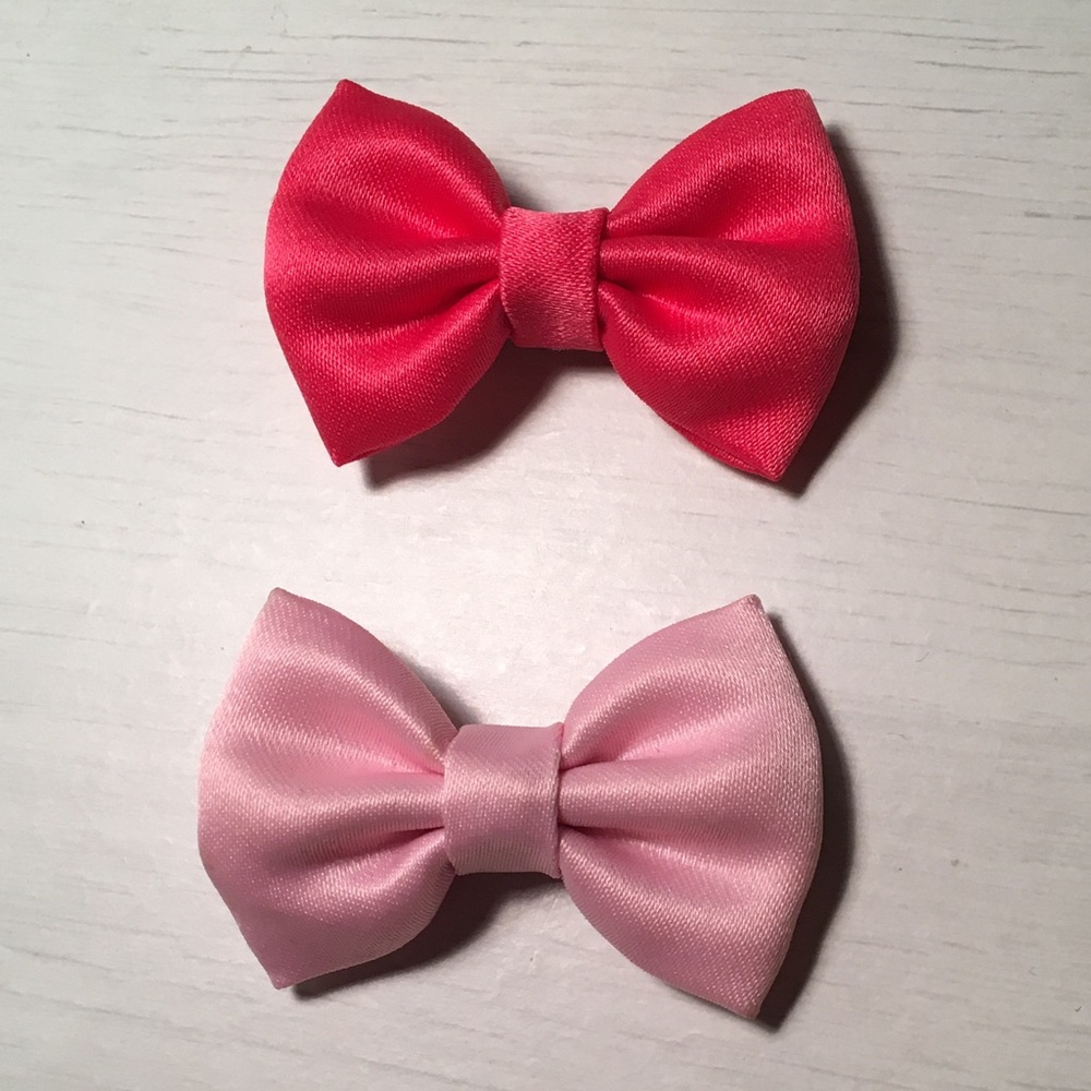 Mini Pink Silk Hair Bow Clips